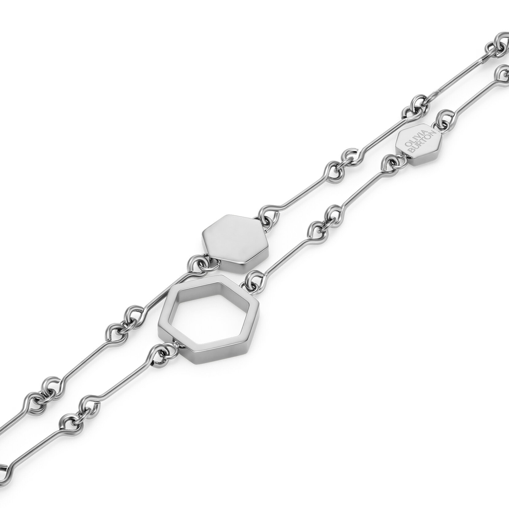 Honeycomb Silver Tone Double Chain Bracelet