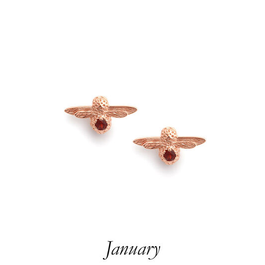 Celebration Rose Gold & Garnet Bee Studs