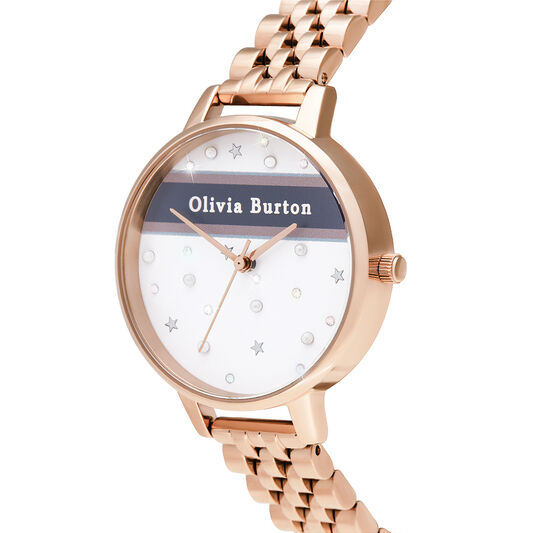 Varsity Pink & Navy Stripe & Rose Gold Bracelet