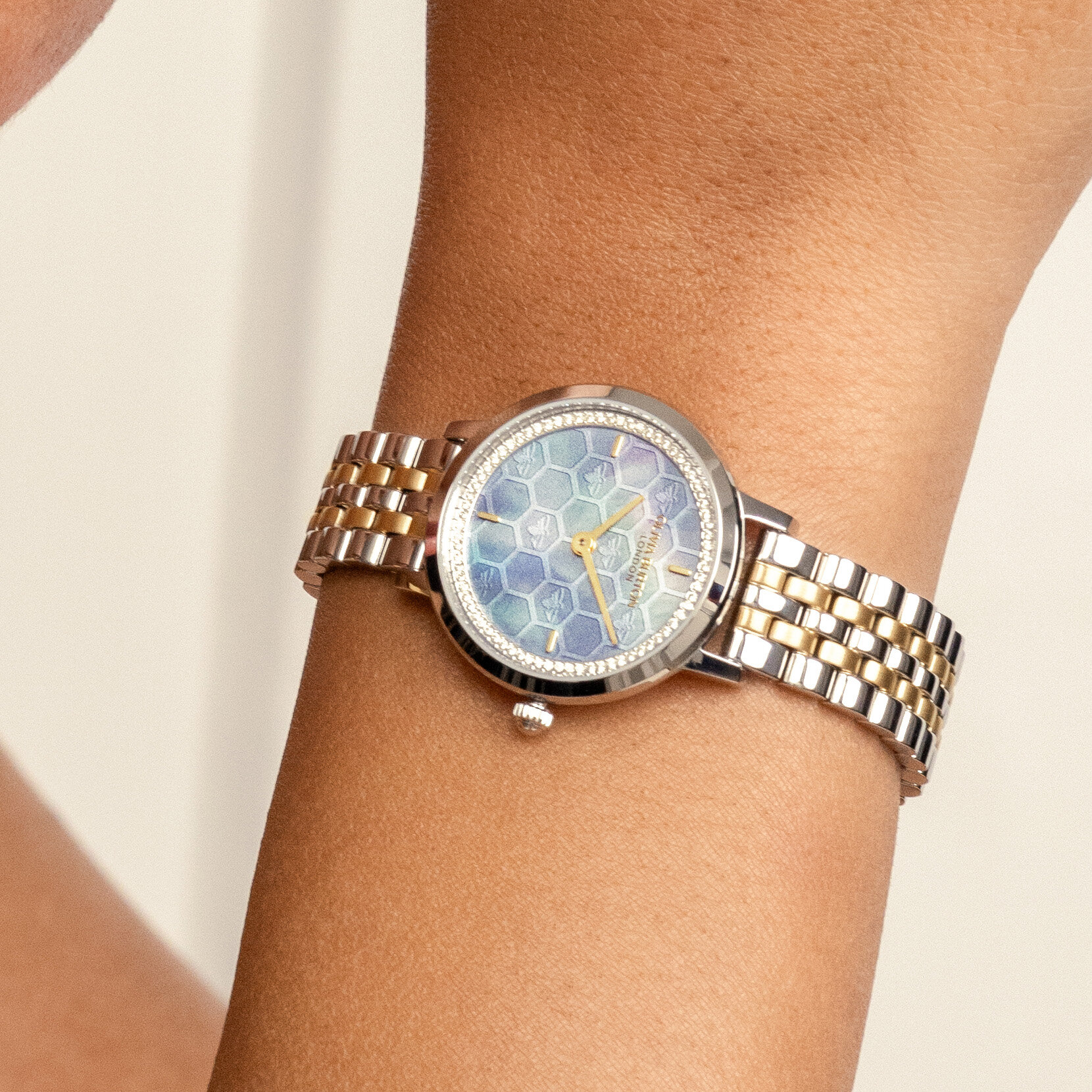 Montre Honeycomb Ultra Fine & Bracelet Bleu Craie & Bicolore 28mm