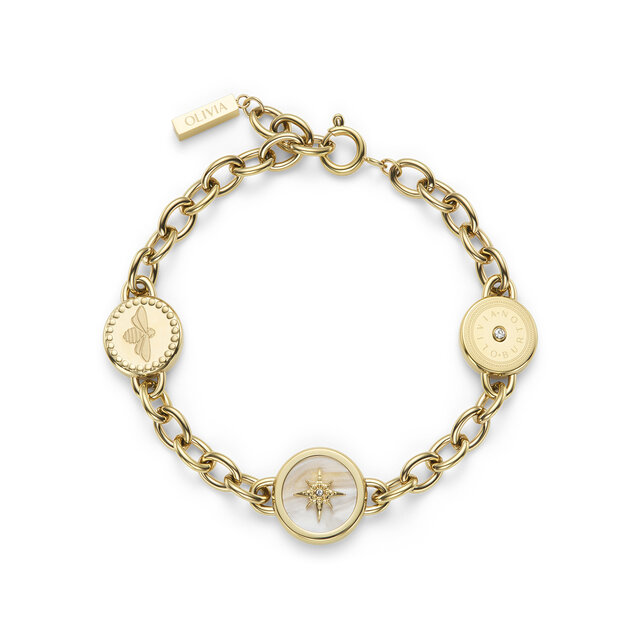 Bracelet Charms Abeille & Étoile Polaire Plaqué Or
