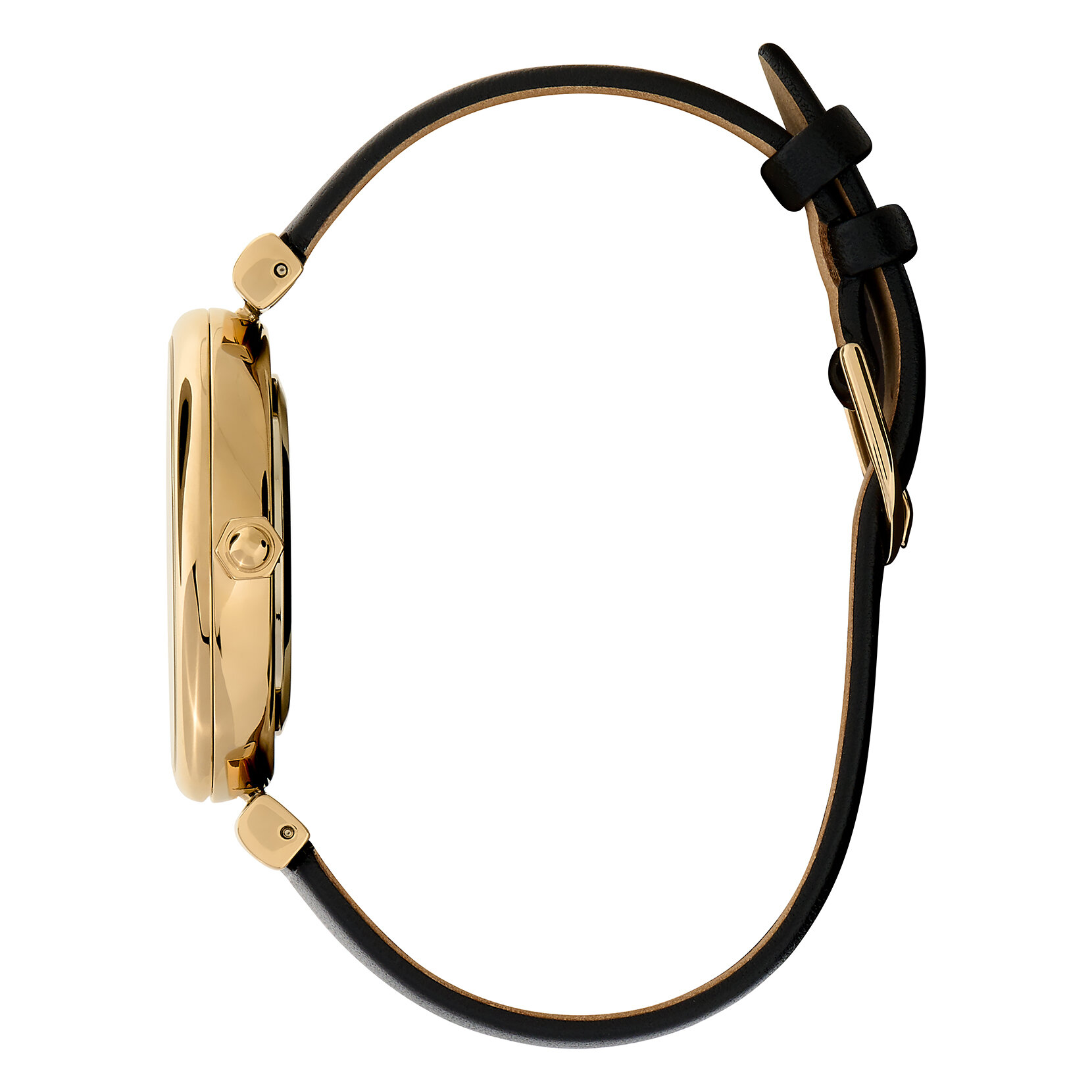 Montre Abeille Minima avec fermoir en T et bracelet en cuir Or et Noir 36 mm