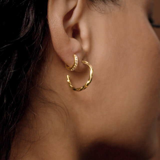 Crystal Gold Plated Huggie Hoop Earrings