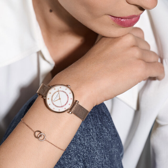 32mm Tbar White & Carnation Gold Mesh Watch