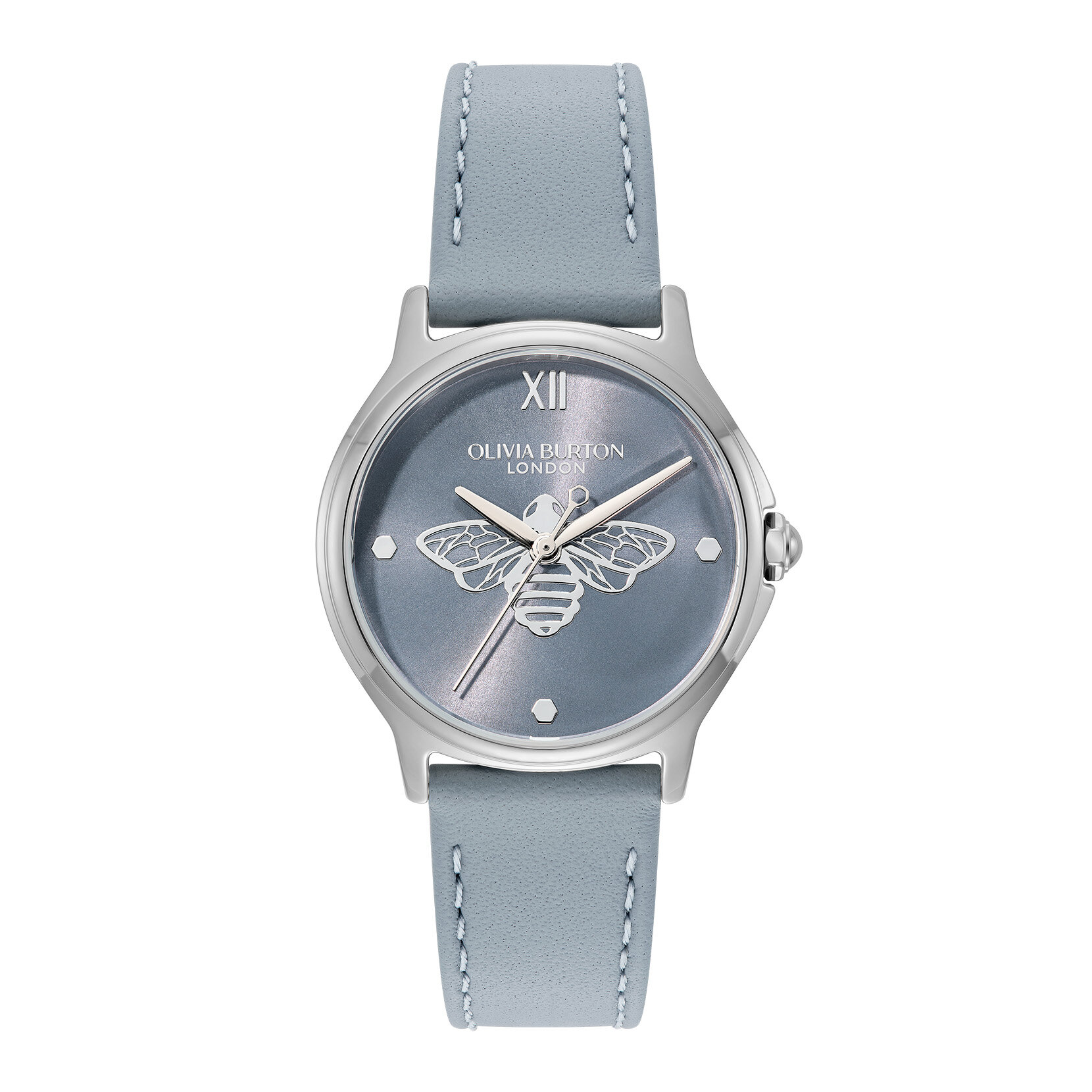 30mm Classic Bee Silver & Chalk Blue Leather Strap Watch