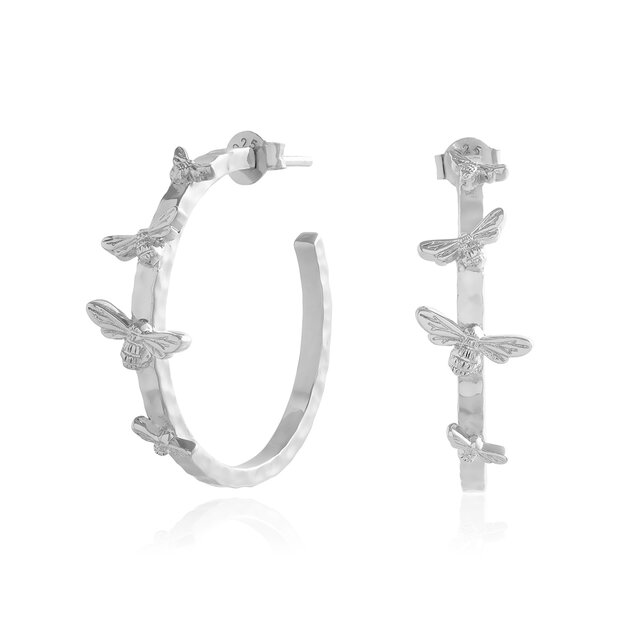 Silver Bee Hoop Earrings