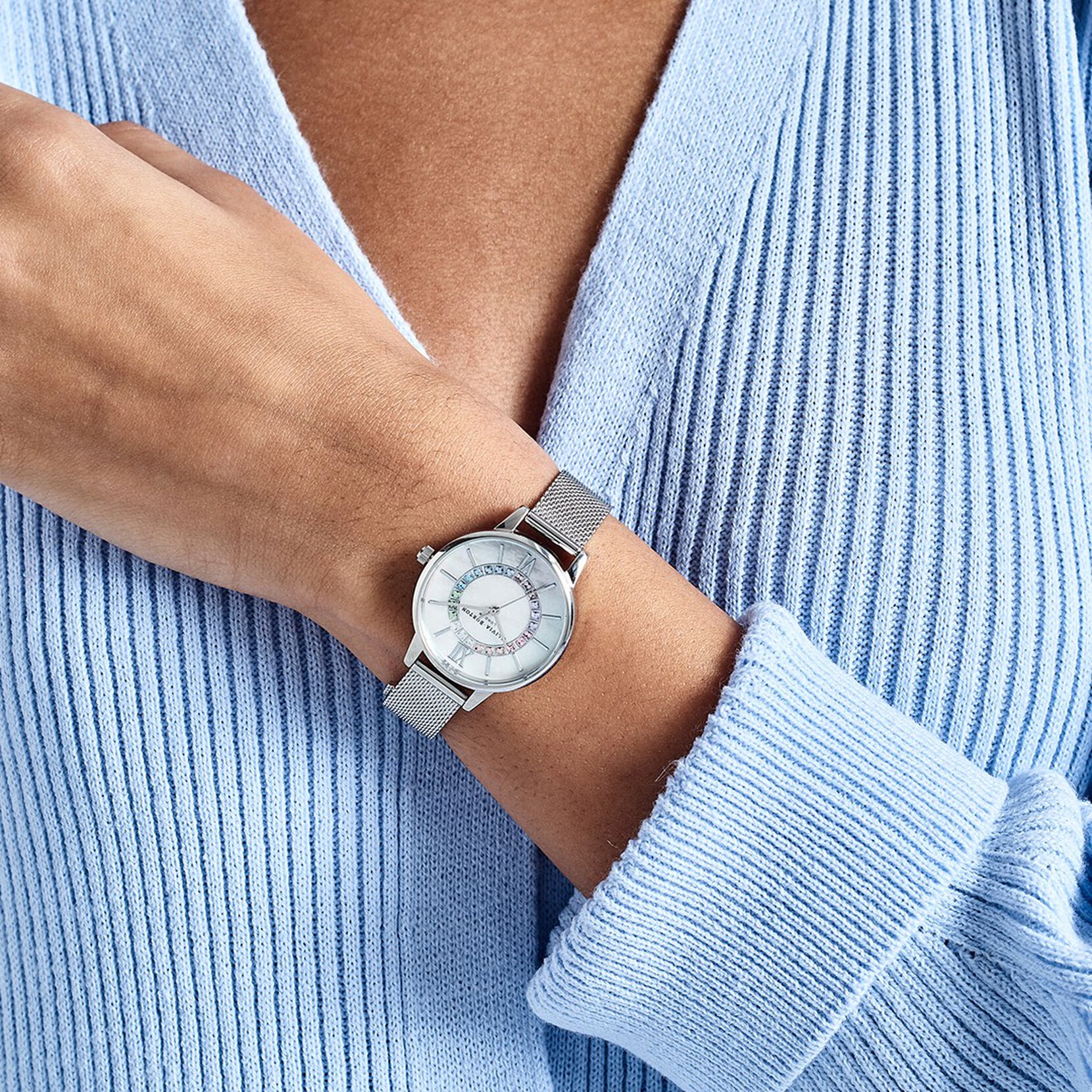 Montre Rainbow Sparkle Wonderland à bracelet milanais argent