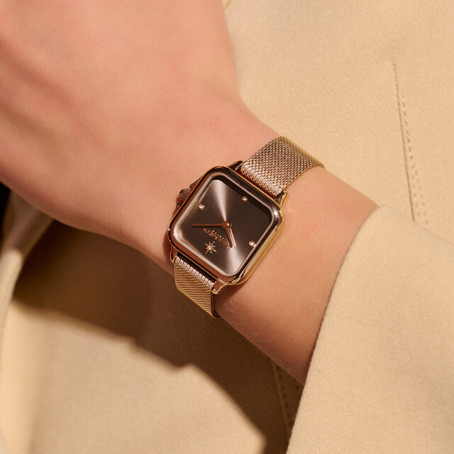 Montre Grosvenor bracelet milanais Champignon et Or rose 28 mm