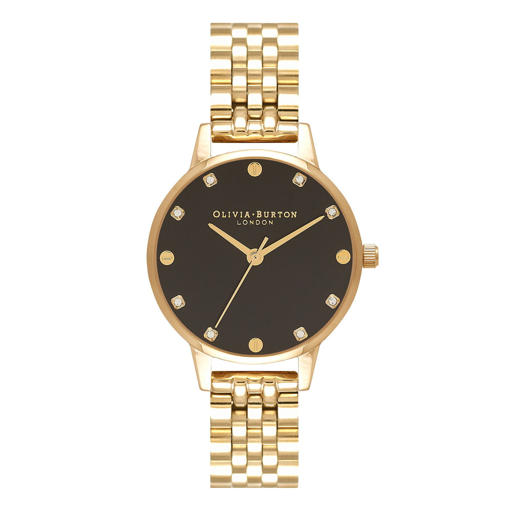 Olivia burton black on sale and rose gold watch