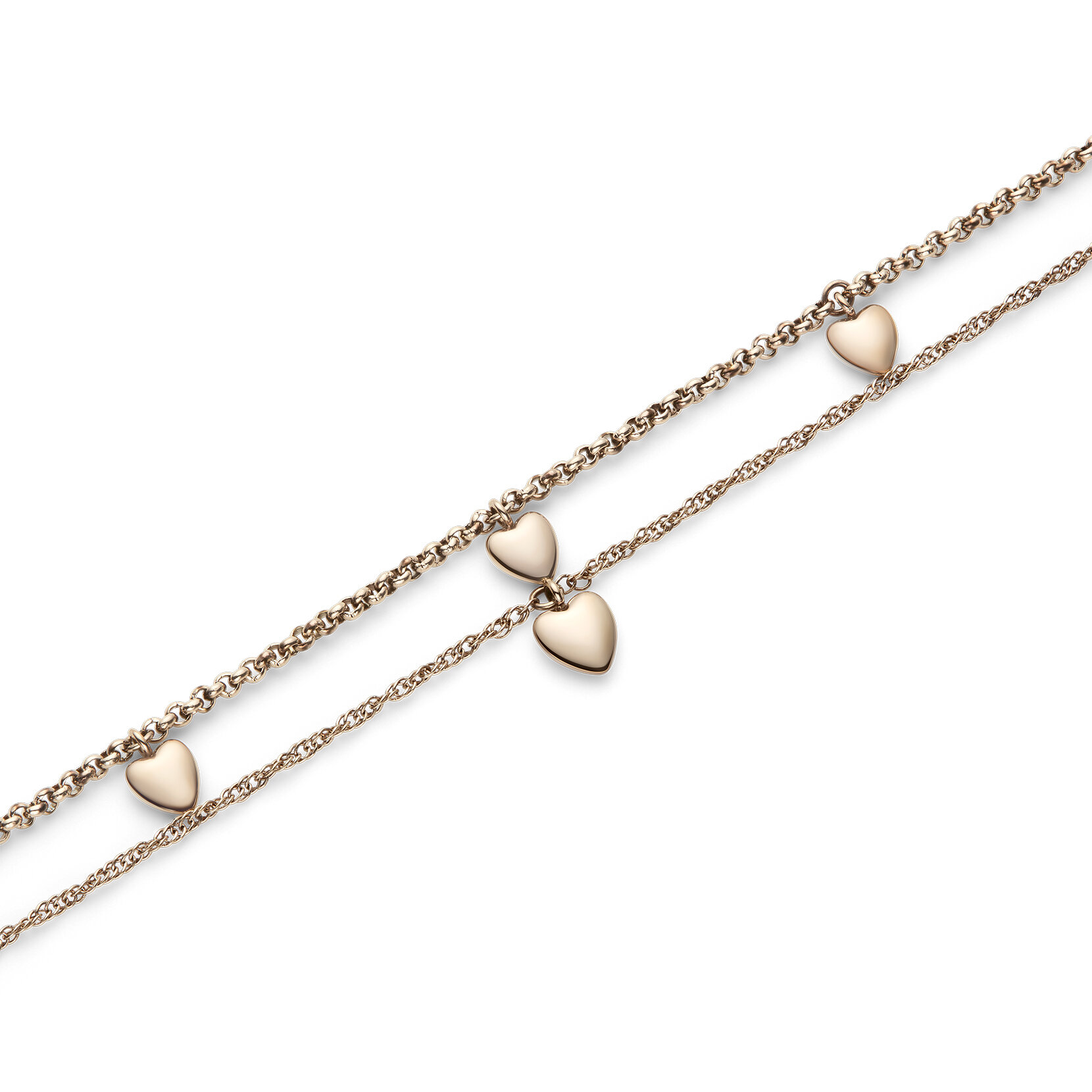 Mini Heart Rose Gold Plated Double Chain Bracelet