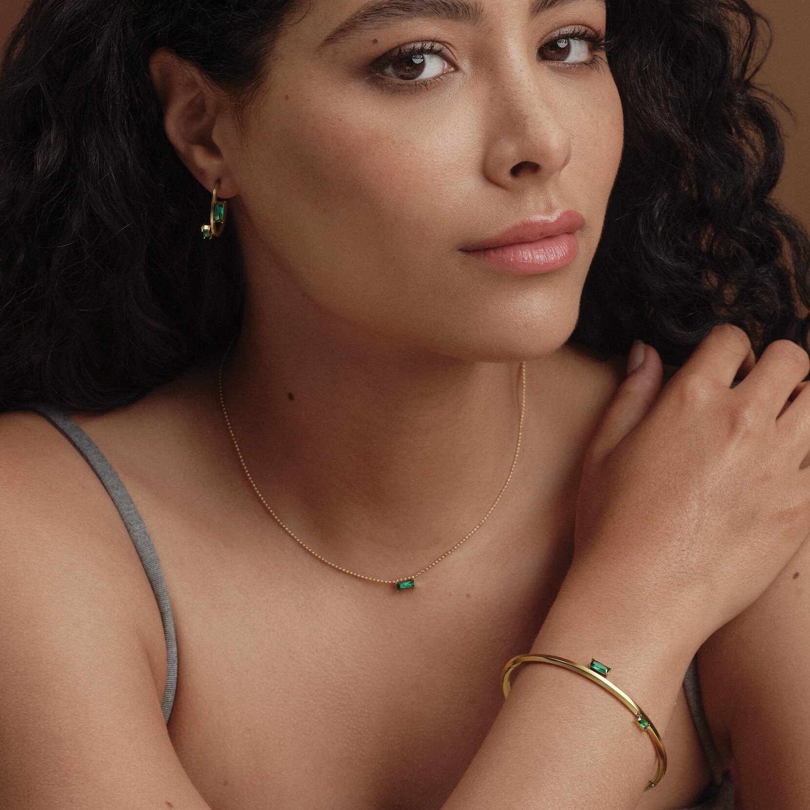 Green Baguette Crystal Gold Plated Necklace