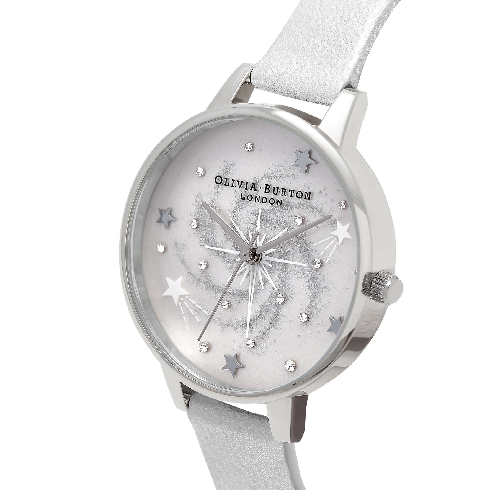 34mm Silver & Pink Leather Strap Watch