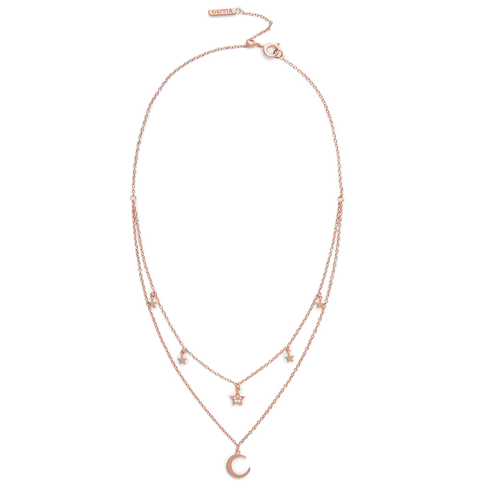 Rose Gold Moon & Star Double Chain Necklace
