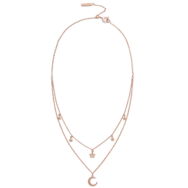 Collier double Celestial croissant de lune et étoile or rose