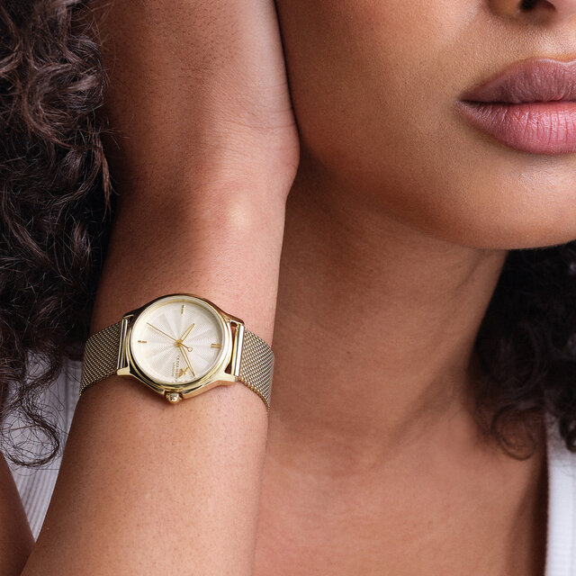 Montre &agrave; mailles Classic Bee 30 mm en blanc et or