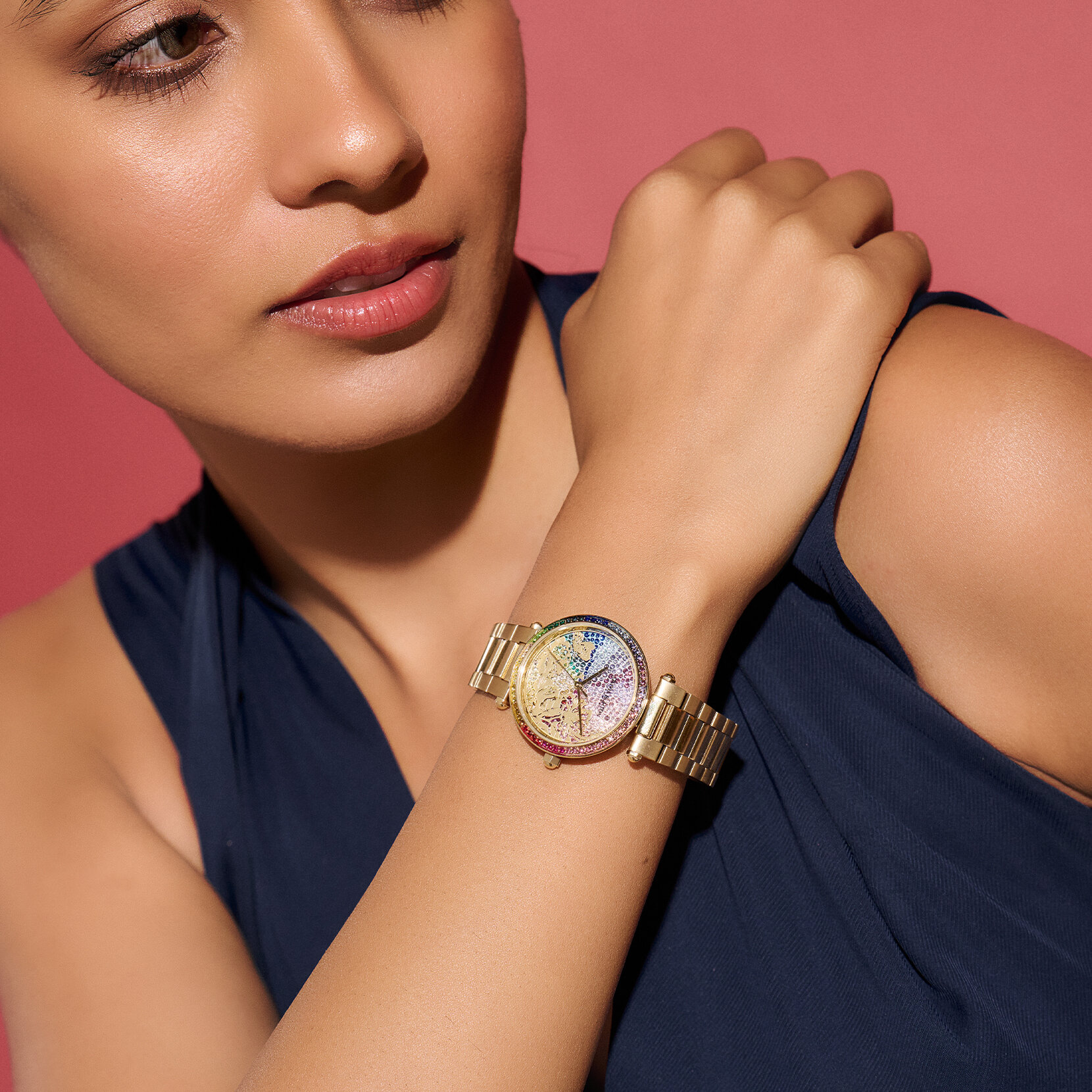 34mm Kaleido Bloom Rainbow & Gold Bracelet Watch