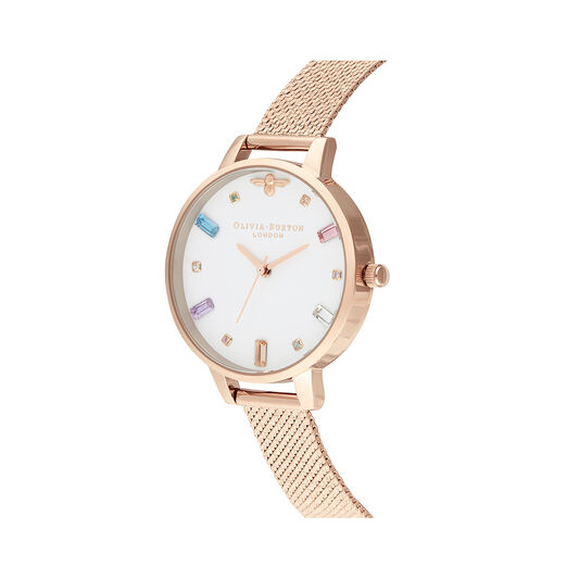Rainbow Bee Rose Gold Mesh Watch