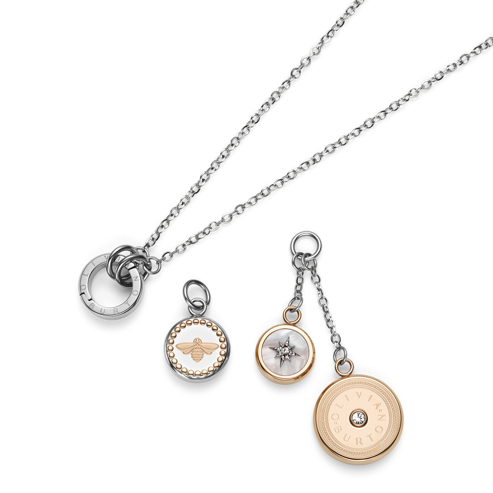 Bee and North Star Silver & Rose Gold Plated Charm Necklace