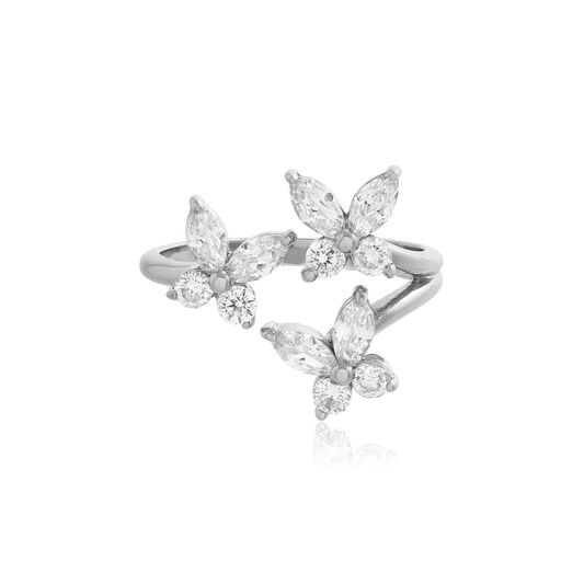 Sparkle Butterfly Silver Marquise Statement Ring