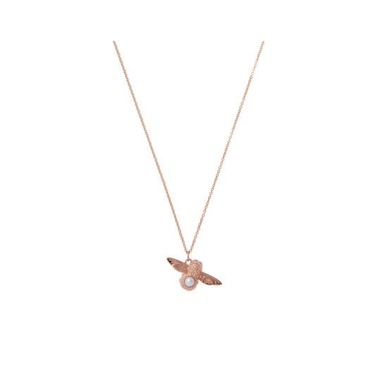 Pearl Bee Pendant Rose Gold Necklace