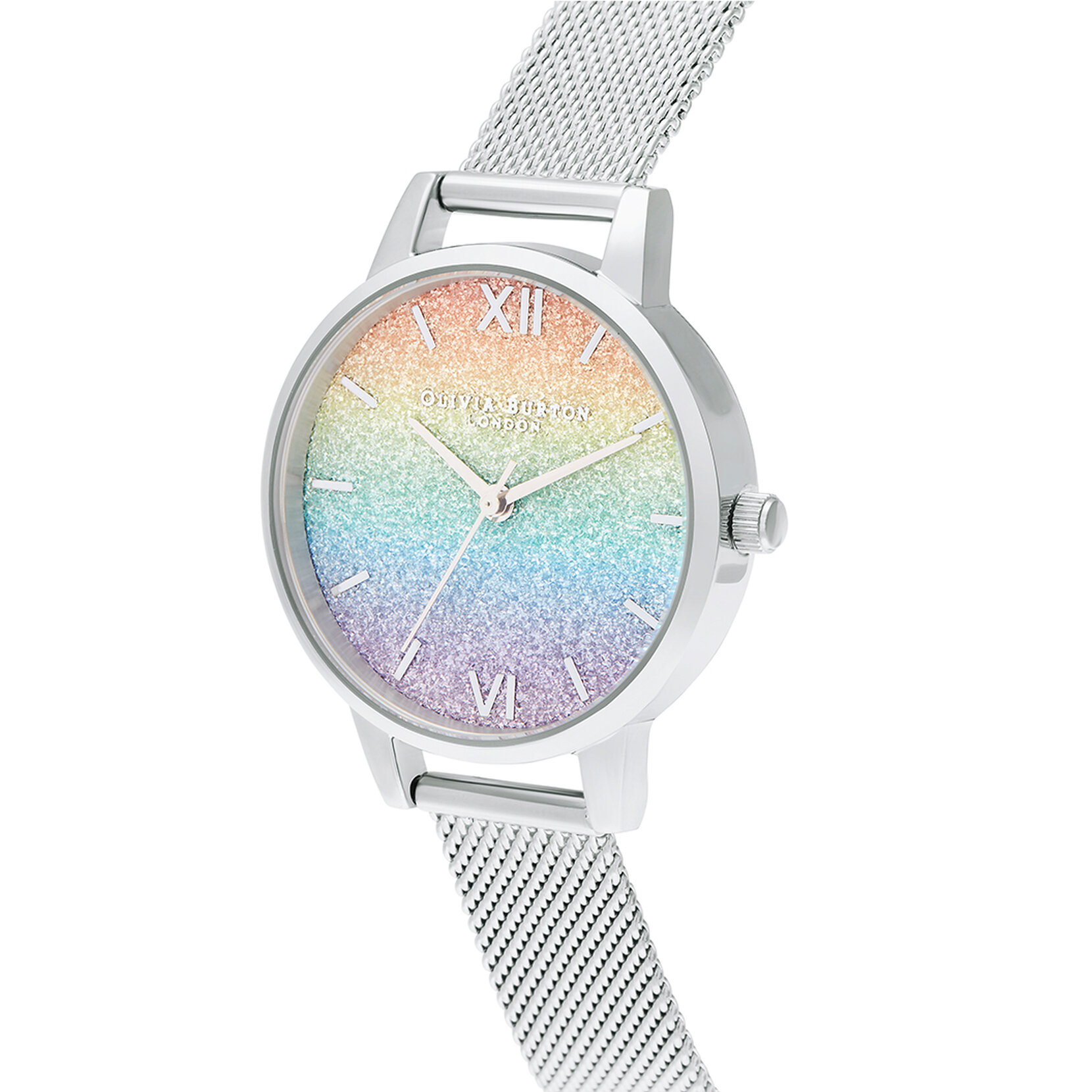 30mm Rainbow & Silver Mesh Watch