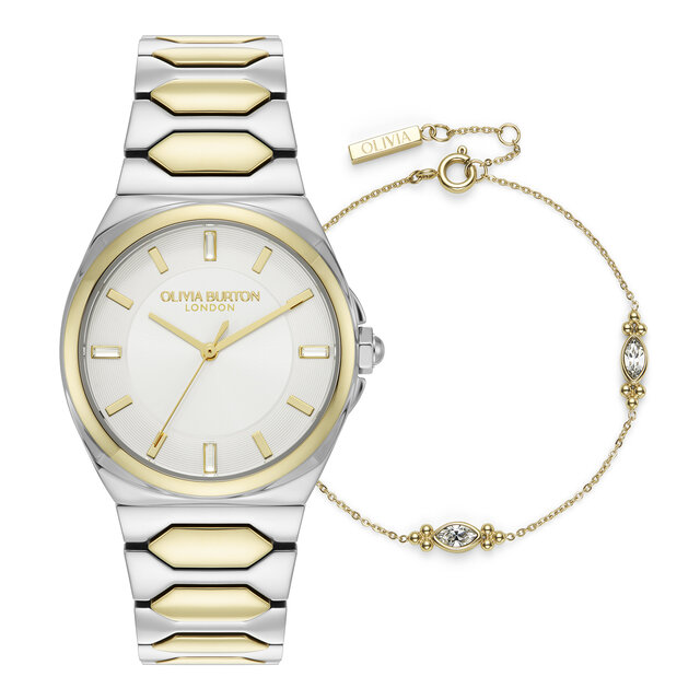 34mm Lustre Ivory & Two Tone Bracelet Watch & Dainty Bracelet Gift Set