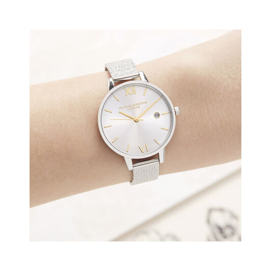 Sunray Silver & Gold Boucle Mesh Watch