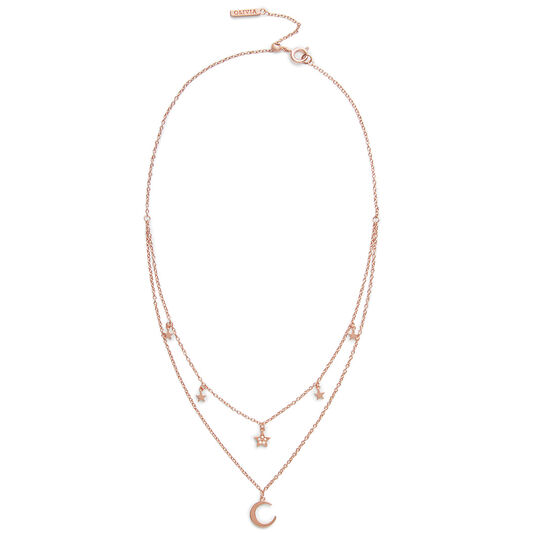 Celestial Double Crescent Moon and Star Necklace Rose Gold