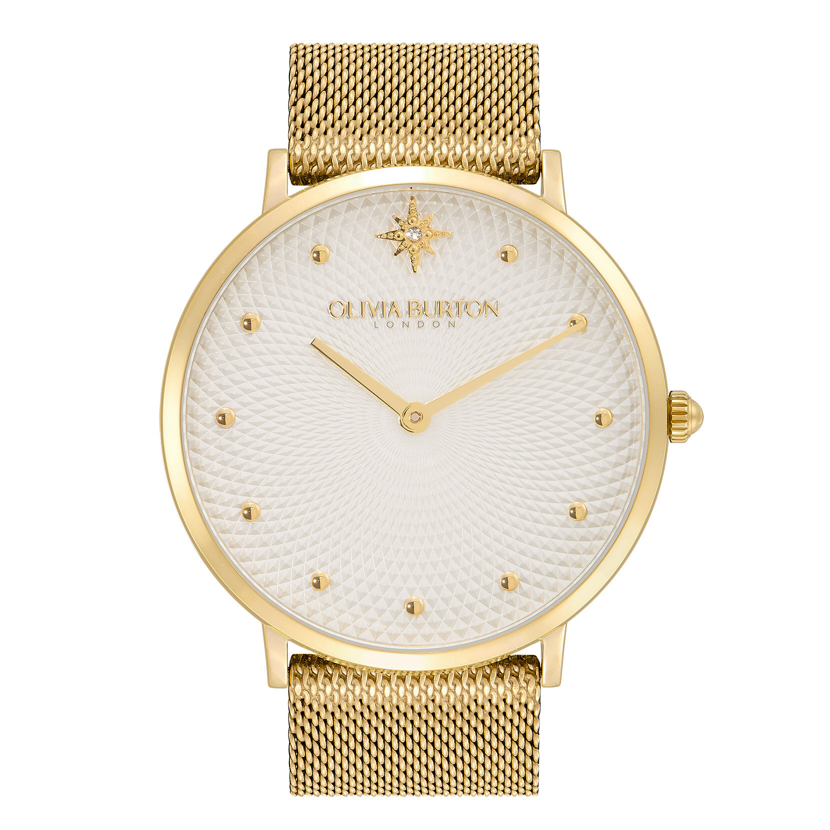 Montre ultra fine avec bracelet en maille milanaise Blanc métallisé et Or 40 mm
