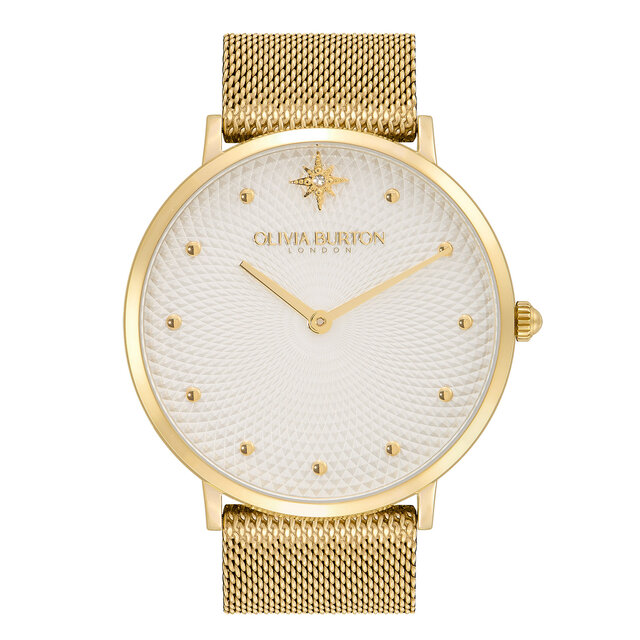 Montre ultra fine avec bracelet en maille milanaise Blanc métallisé et Or 40 mm