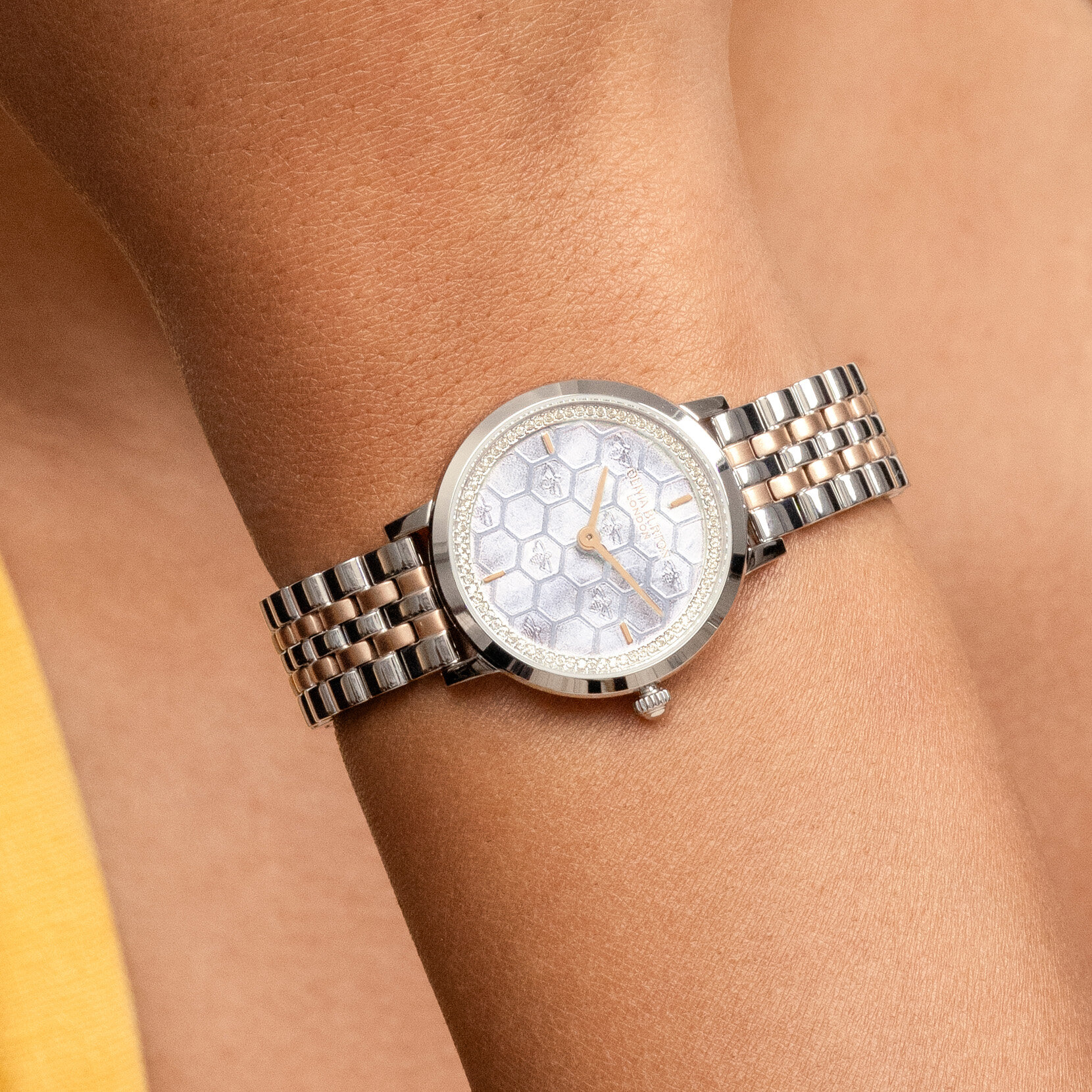 Montre Honeycomb Ultra Fine & Bracelet Gris Tourterelle & Bicolore 28mm