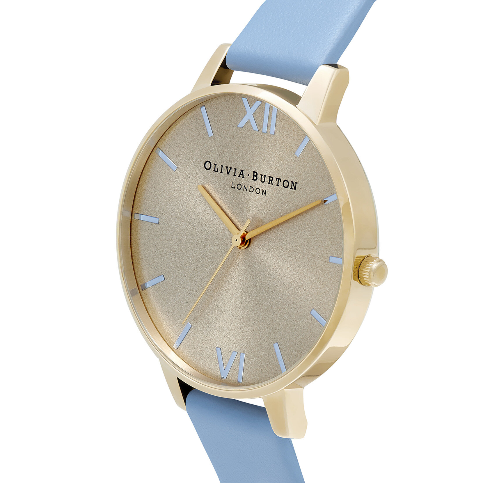 Montre The England à grand cadran or pâle, argent et bleu pâle