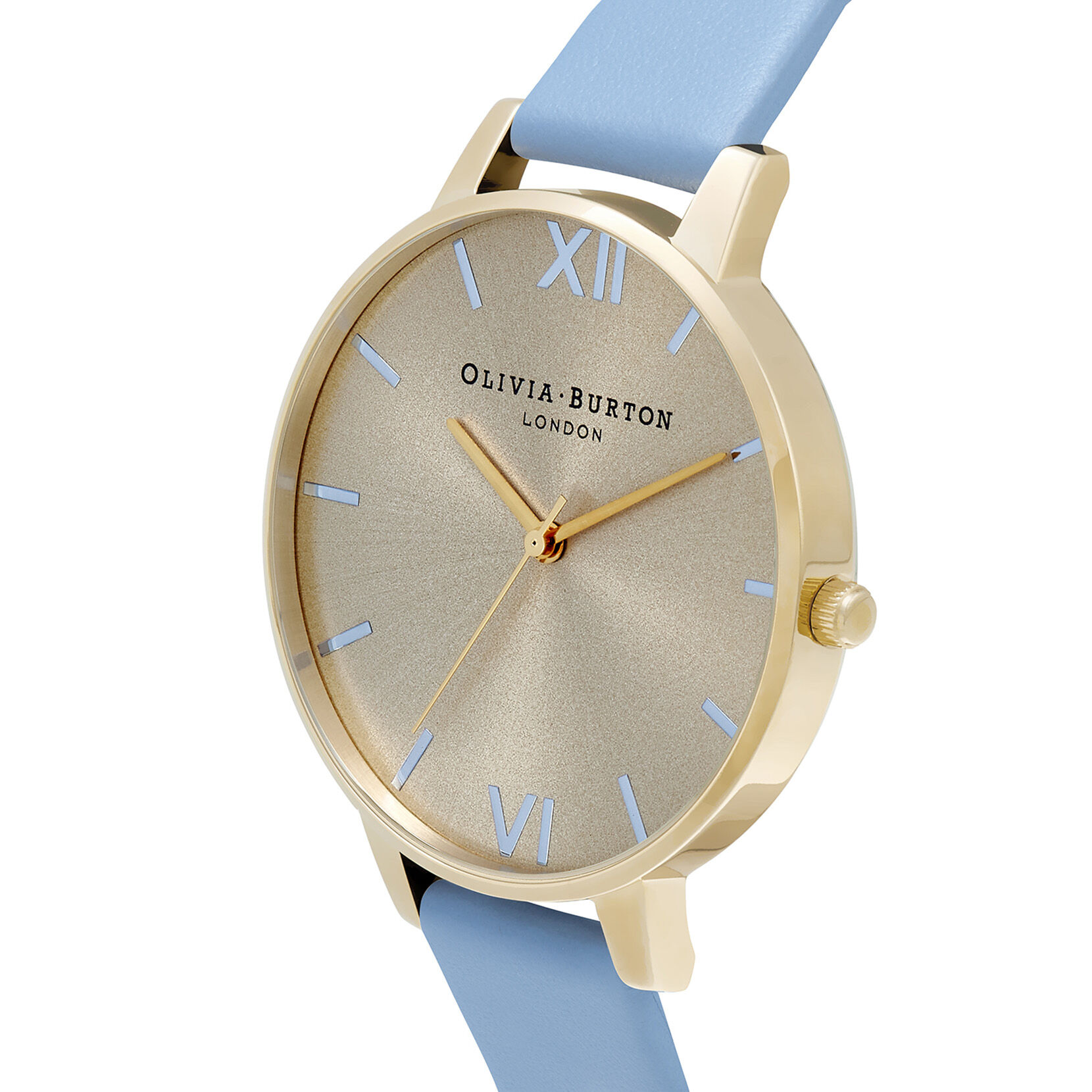 38mm Gold & Blue Leather Strap Watch