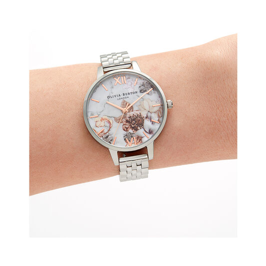 Marble Floral Silver Watch