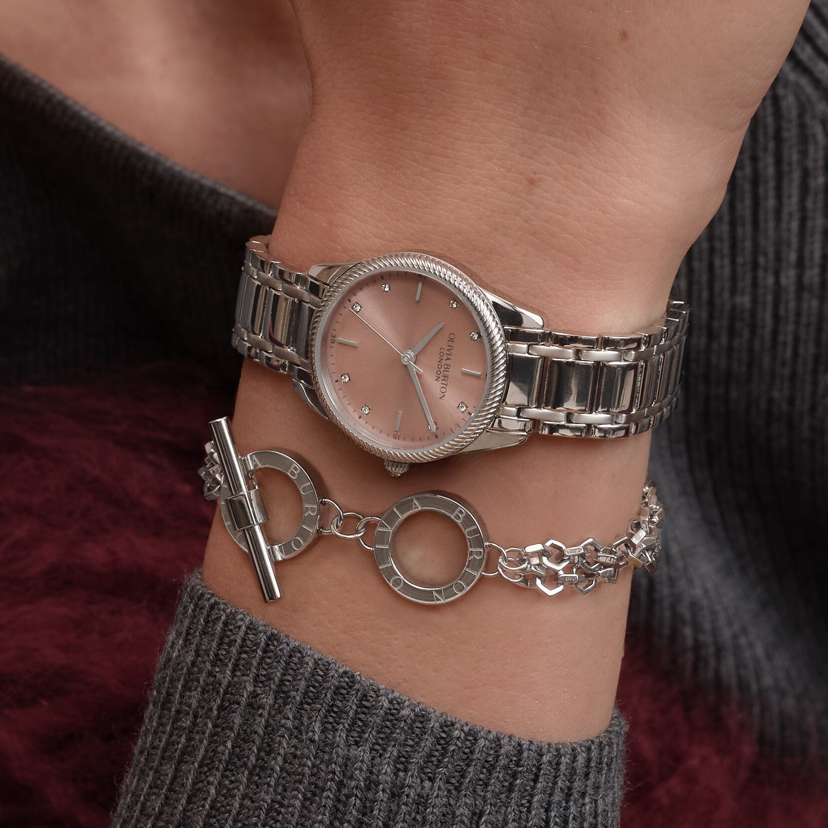 Montre Egerton Rose Poudré et Bracelet Argent 28 mm