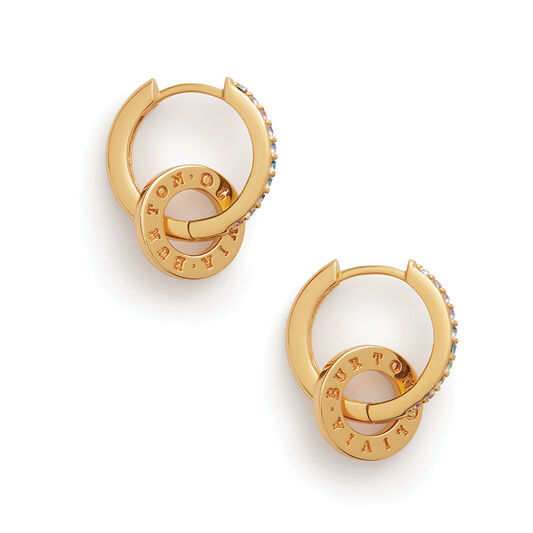 Bejewelled Classics Rainbow interlink Huggie Hoops Gold
