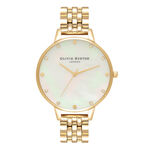Montre-bracelet en nacre blanche, bracelet en or à boîtier mince