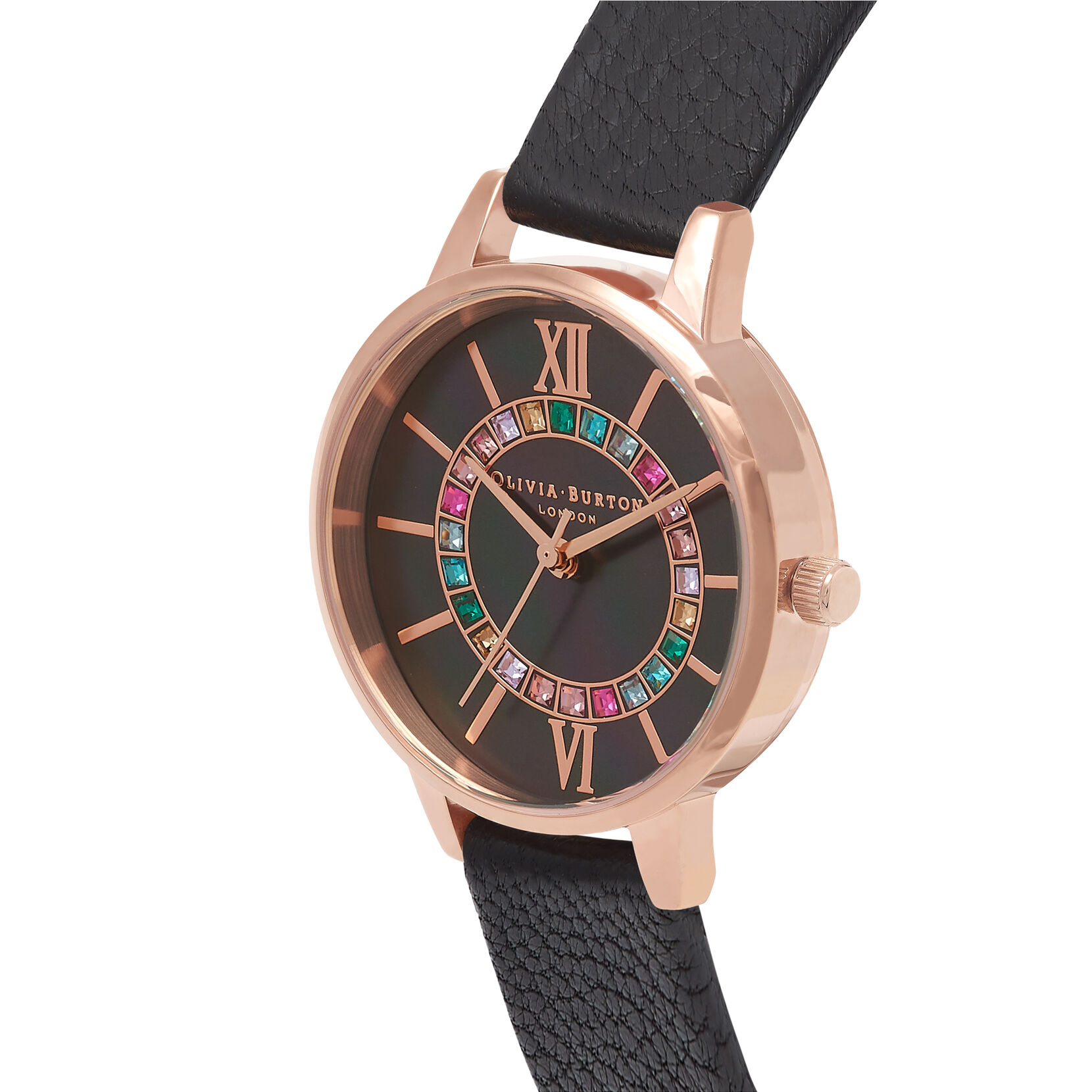 30mm Rose Gold & Black Leather Strap Watch