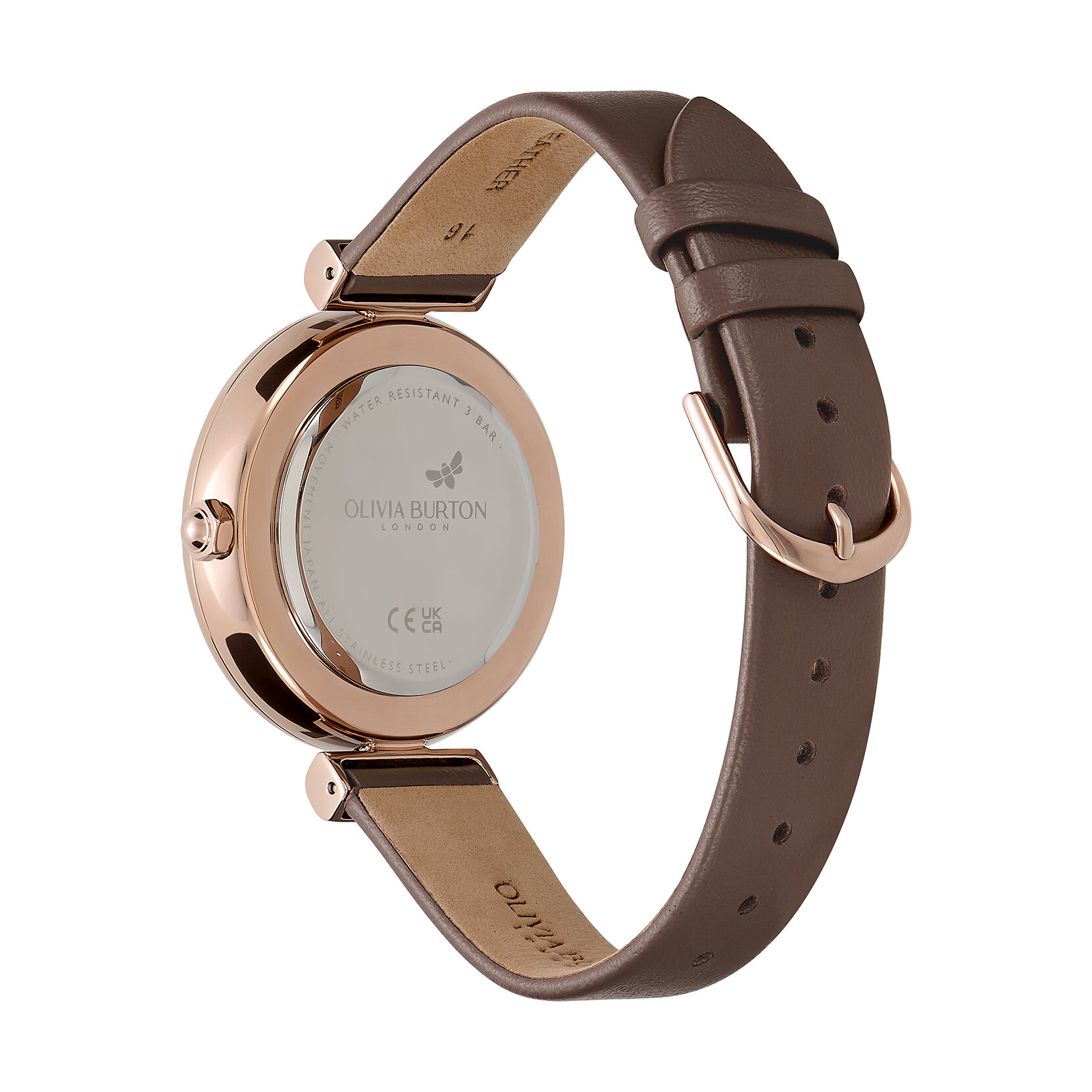 Montre Fleur de cornouiller avec fermoir en T et bracelet en cuir Or rose et Champignon 36 mm