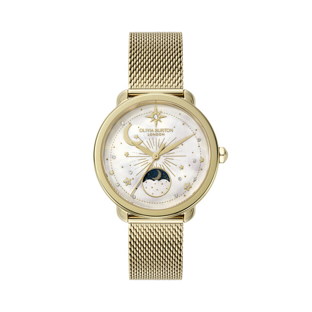 Montre Moon Phase Blanche et Bracelet Maille Or 34 mm