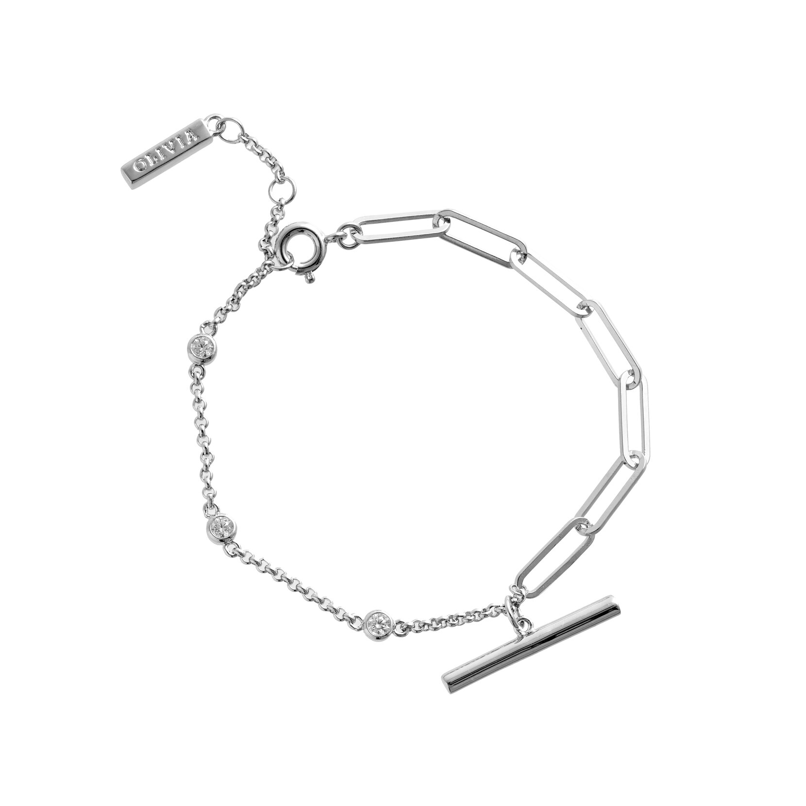 Classic Mismatch T-bar Silver Bracelet, Necklace & Huggie Bundle