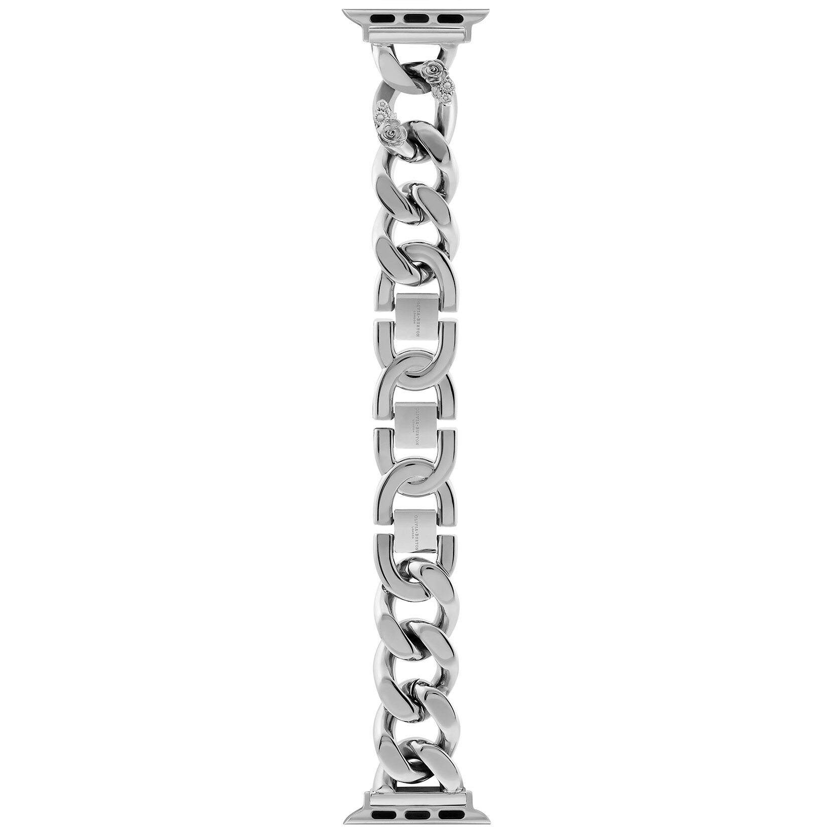 Silver with Floral Link Bracelet Strap