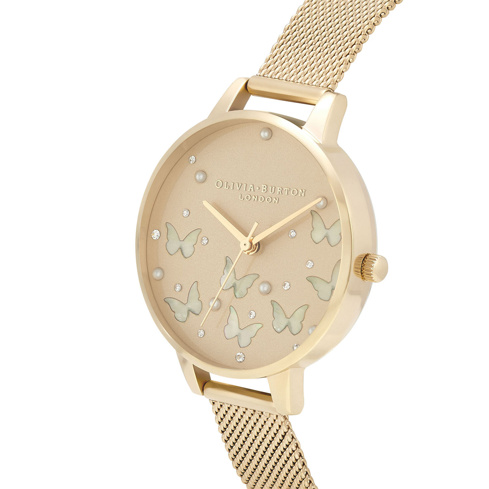 Sparkle Butterfly 34mm Champagne & Gold Mesh Watch