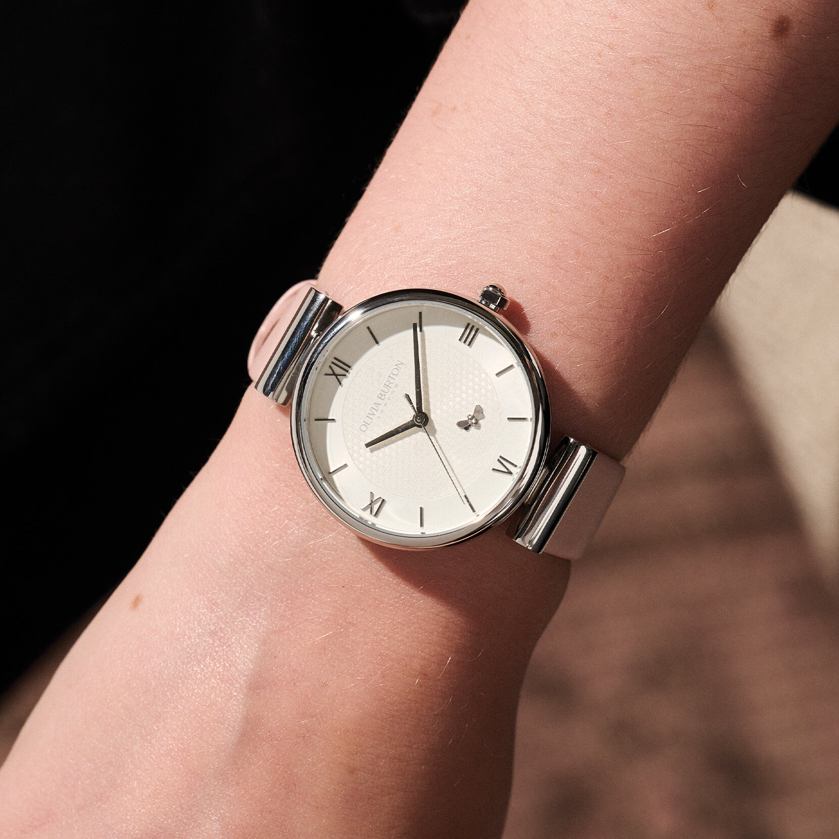 36mm Minima Bee T-Bar Silver & Blush Leather Strap Watch
