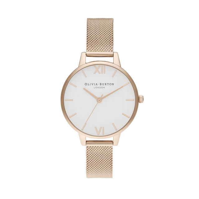 Cadran Demi blanc et bracelet milanais or rose pâle