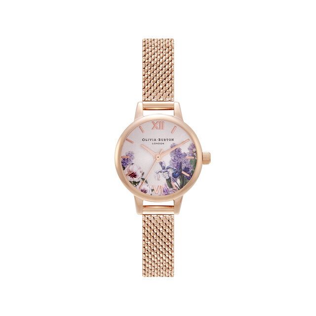 Montre Secret Garden à cadran Mini et bracelet milanais parme et or rose