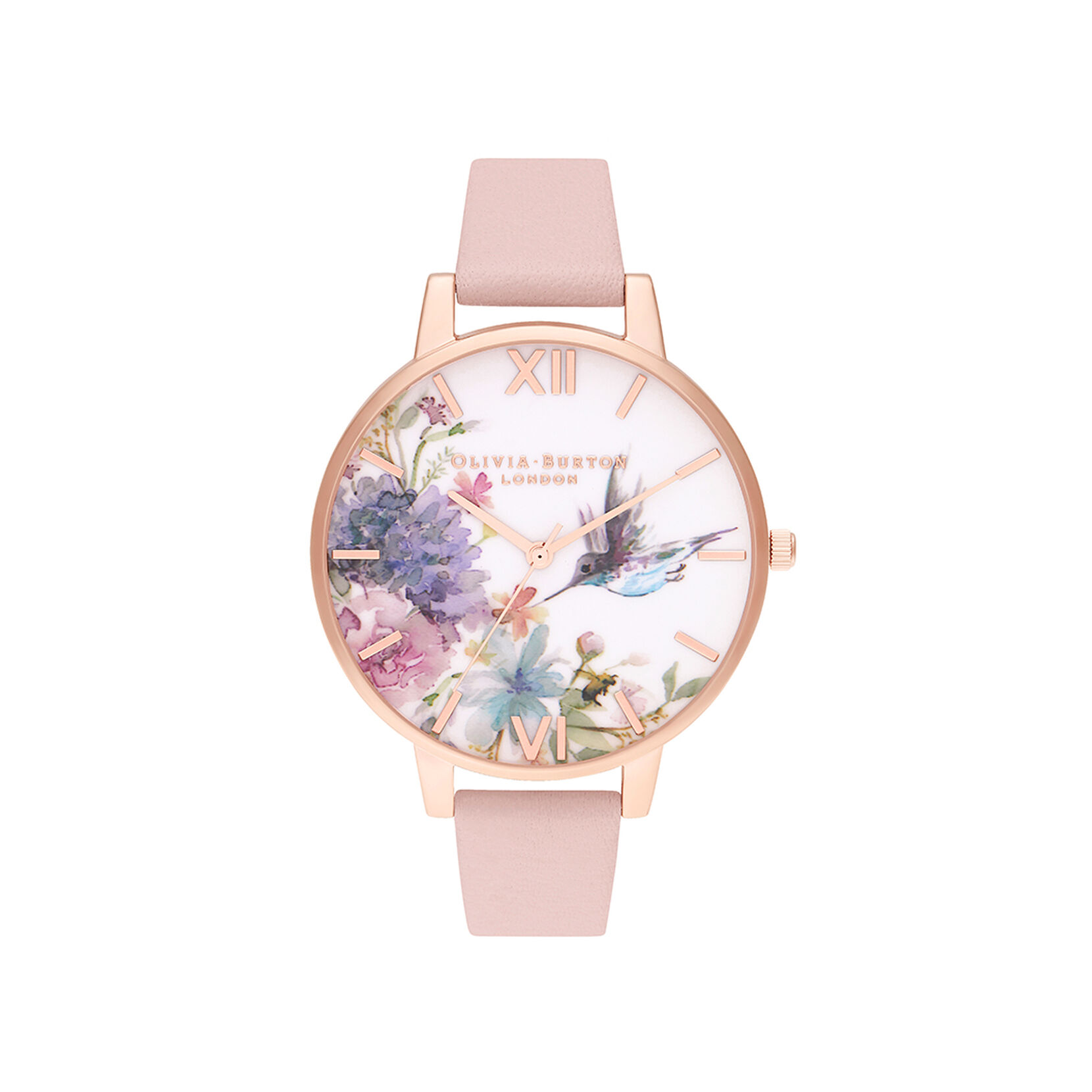 Painterly Prints Big Dial Dusty Pink Rose Gold Olivia Burton London