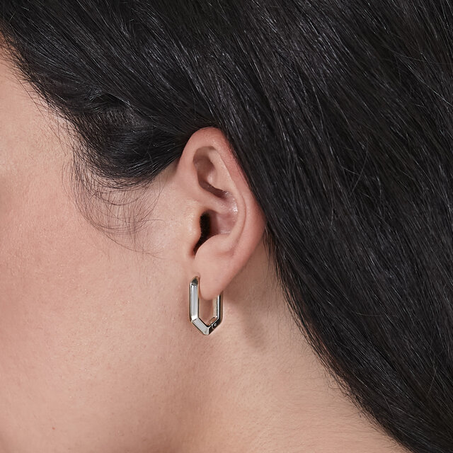 Honeycomb Geo Silver Tone Hoop Earrings