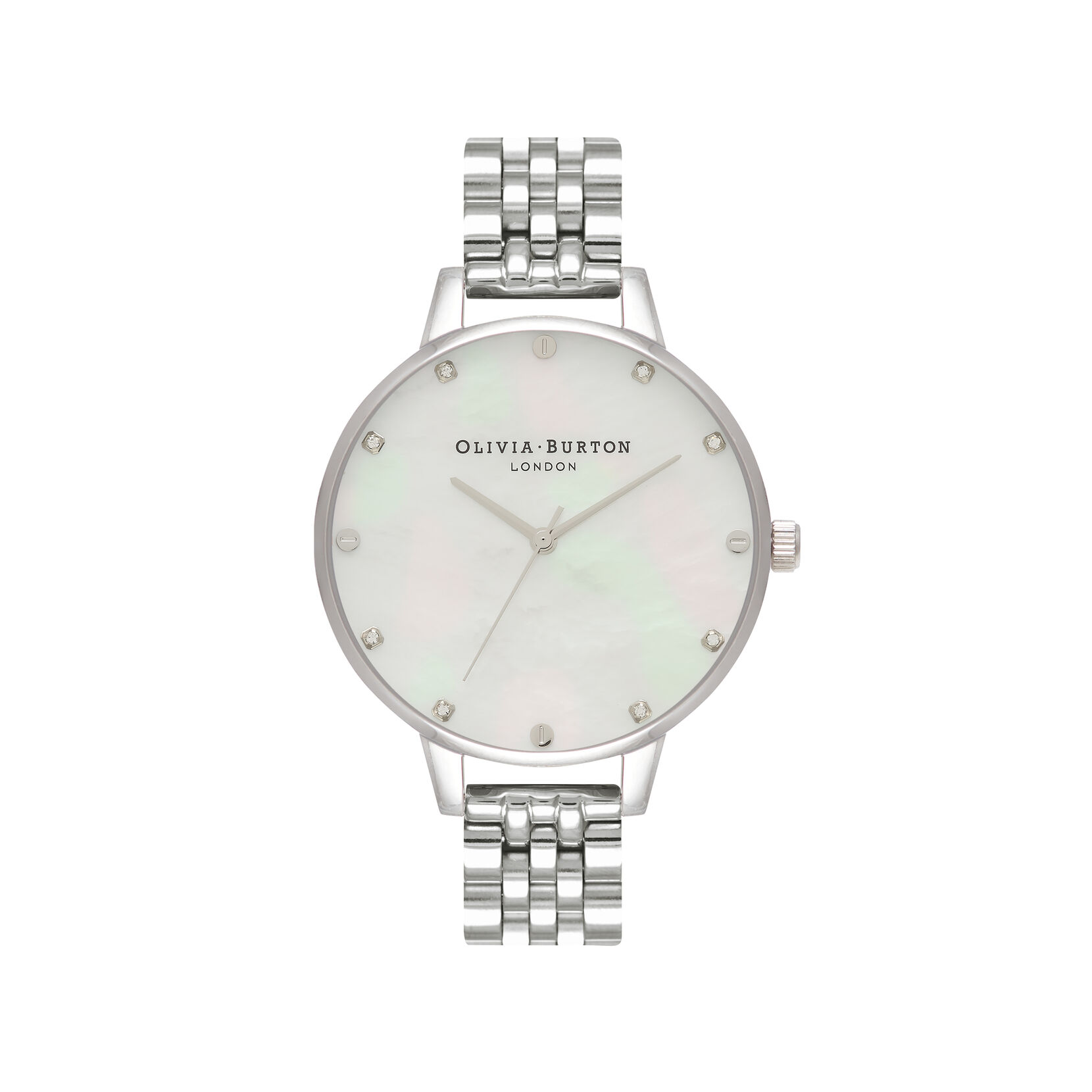 White Mother Of Pearl, Thin Case Silver Bracelet Watch