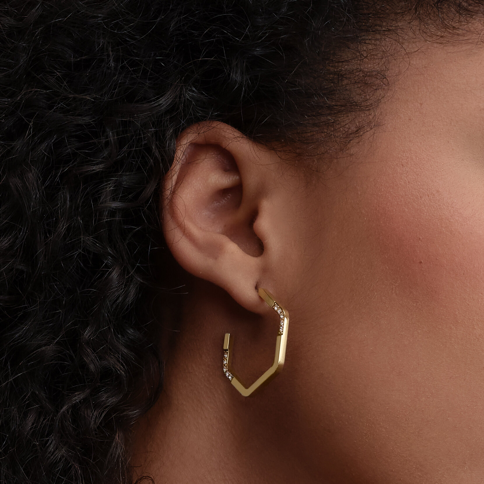 Boucles d'Oreilles Cr&eacute;oles Crystal Honeycomb Plaqu&eacute; Or